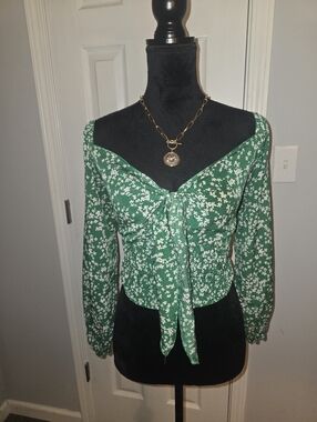 SHEIN Green Floral Off-Shoulder Blouse